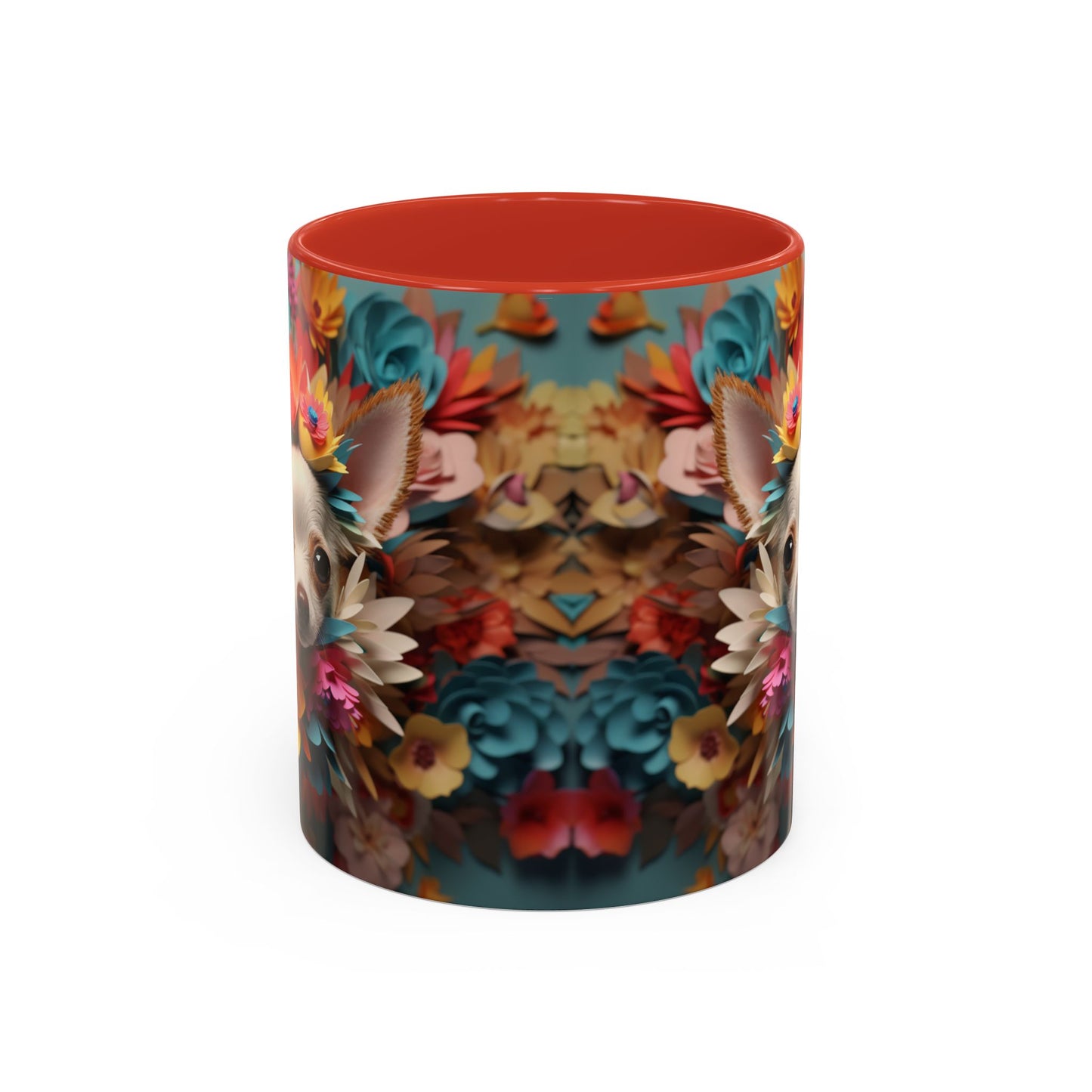 Chihuahua Floral Wreath Accent Coffee Mug Colorful Pet Lover Gift (11/15oz)