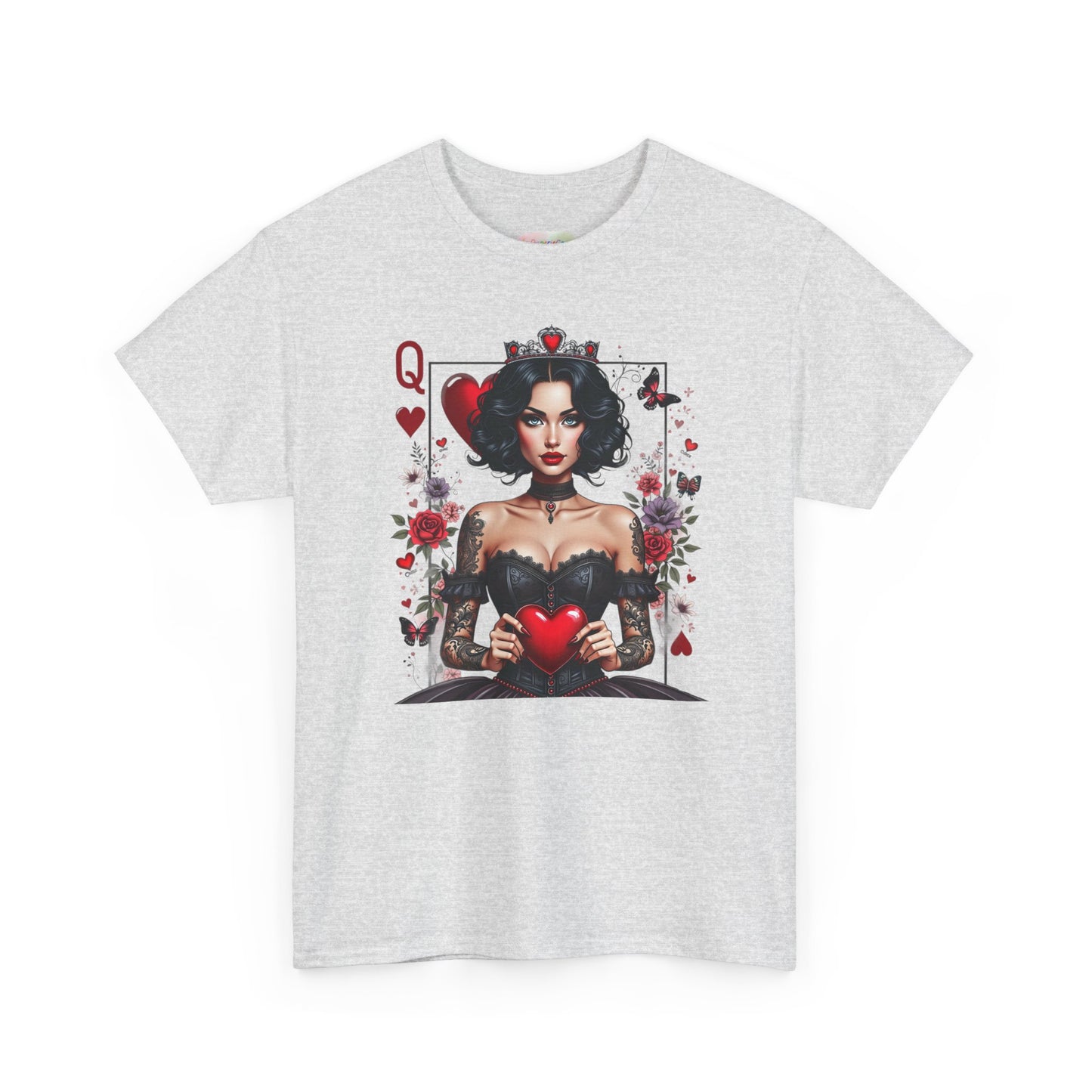 Queen of Hearts Playing Card tee | Retro Pinup Card Art, Heart Motif