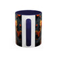 Autumn Raven Accent Coffee Mug — Black Crow & Orange Chrysanthemums (11/15oz)