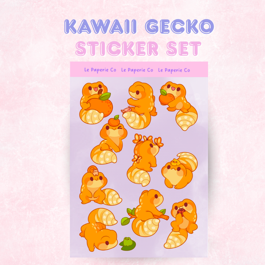 Kawaii Gecko Sticker Sheet |  Cute Gecko Laptop Decal