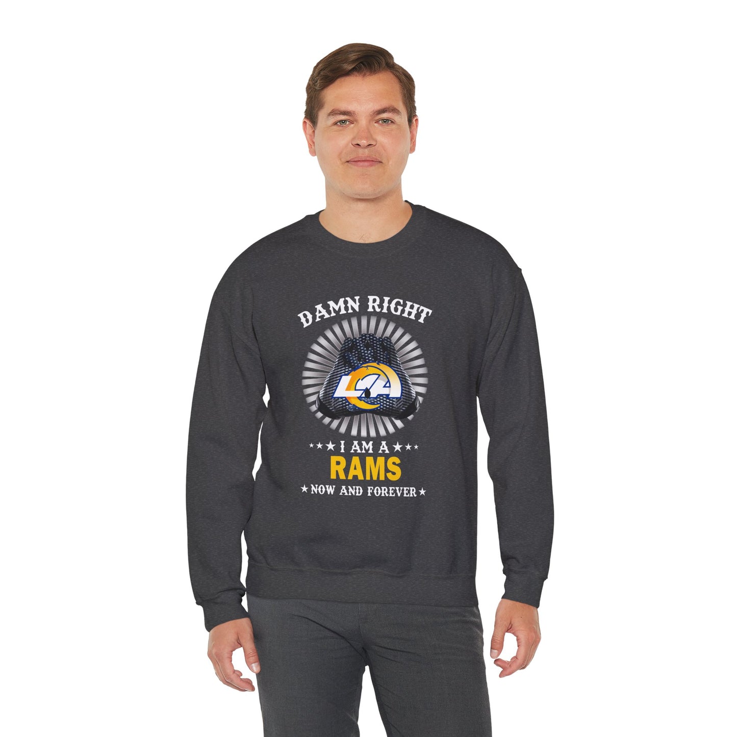 Custom “Damn Right I Am a Rams Fan” Crewneck Sweatshirt – Vintage Football Fan Pullover