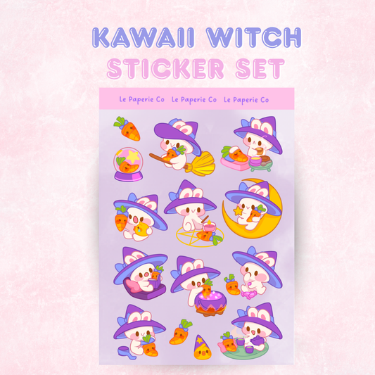 Kawaii Witch Sticker Sheet |  Cute Witch Laptop Decal