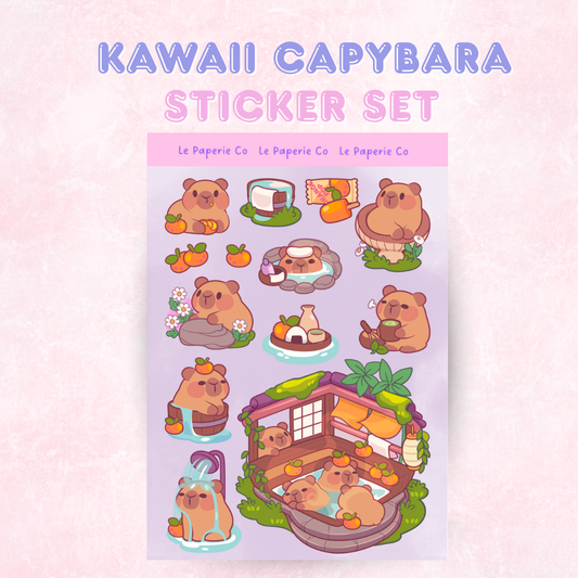Kawaii Capybara Sticker Sheet |  Cute Capybara Laptop Decal