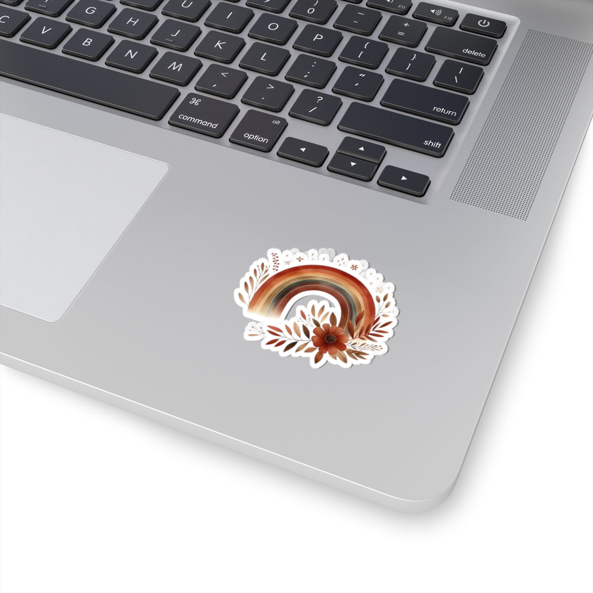 Boho Earth-Tone Rainbow Sticker — Kiss-Cut Floral Rainbow Decal
