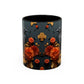 Autumn Raven Accent Coffee Mug — Black Crow & Orange Chrysanthemums (11/15oz)