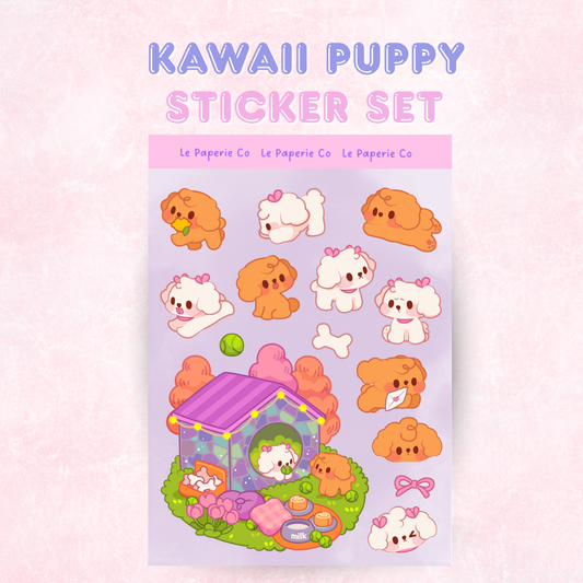 Kawaii Puppy Sticker Sheet |  Cute Puppy Laptop Decal
