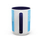 Princess Cat Illustration Accent Coffee Mug | Blue Striped Ceramic