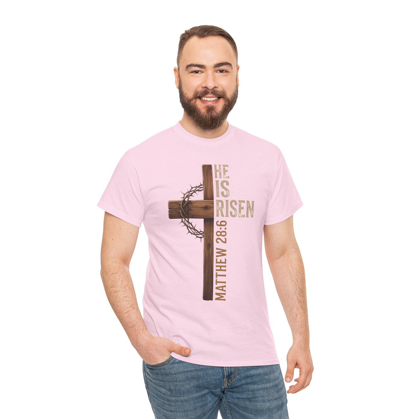 He Is Risen Cross T-Shirt | Matthew 28:6 Christian Easter Tee