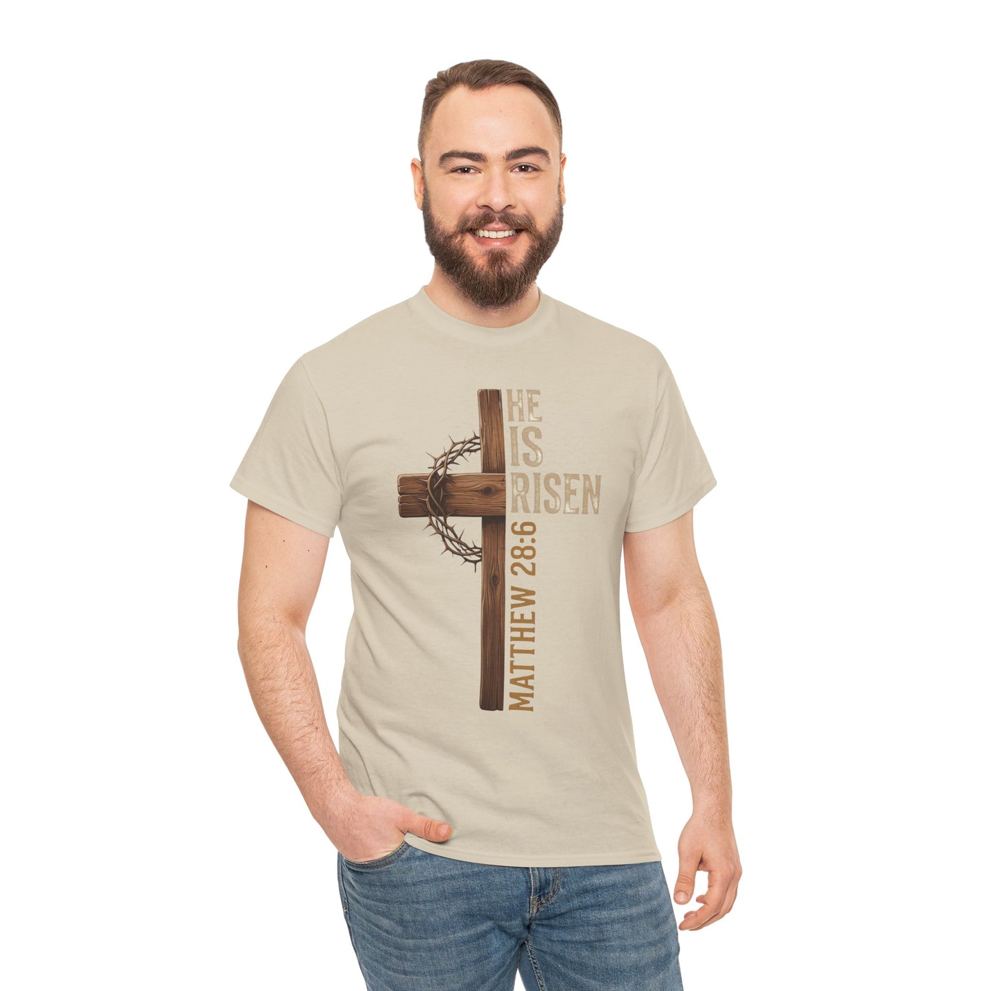 He Is Risen Cross T-Shirt | Matthew 28:6 Christian Easter Tee