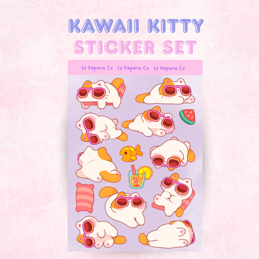 Kawaii Kitty Sticker Sheet |  Cute Kitty Laptop Decal