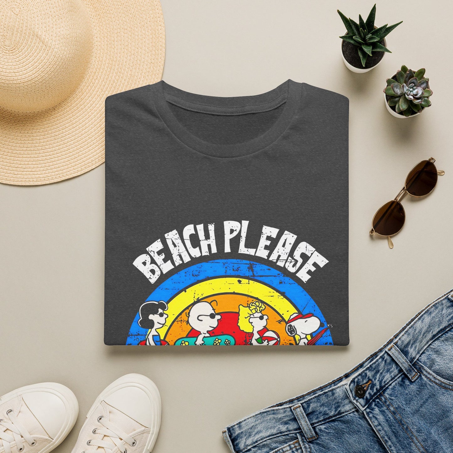 Beach Please T-Shirt — Vintage Rainbow Snoopy Summer Tee