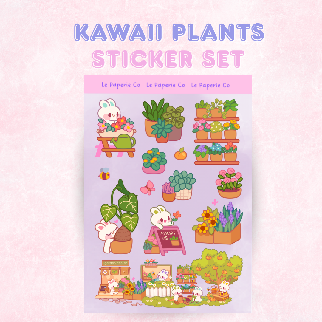 Kawaii Plants Sticker Sheet |  Cute Plants Laptop Decal