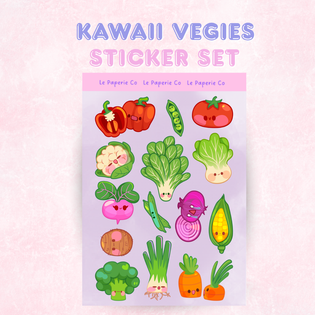 Kawaii Vegies Sticker Sheet |  Cute Vegies Laptop Decal