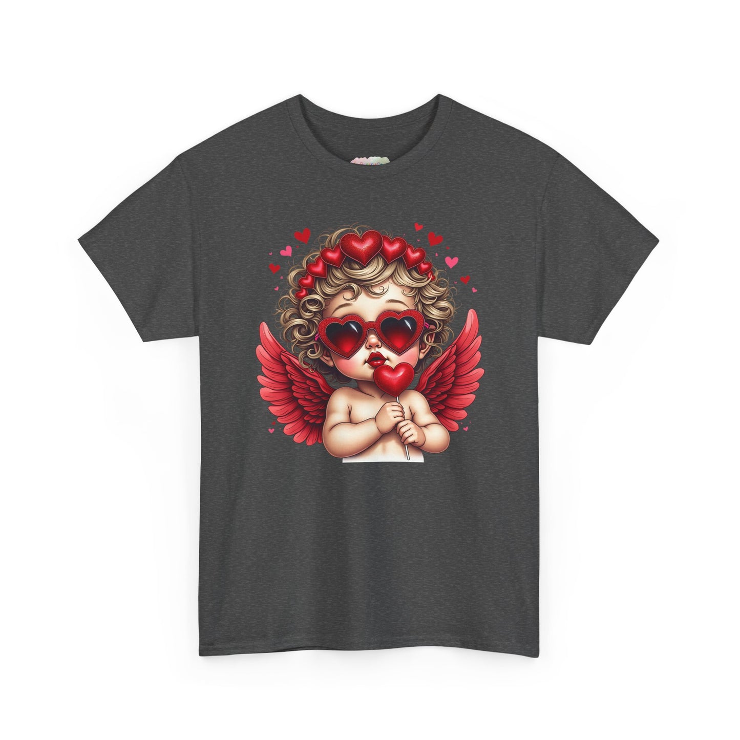 Valentine Cherub Heart Sunglasses T-Shirt | Cupid Angel with Red Wings