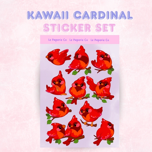 Kawaii Cardinal Sticker Sheet |  Cute Cardinal Laptop Decal