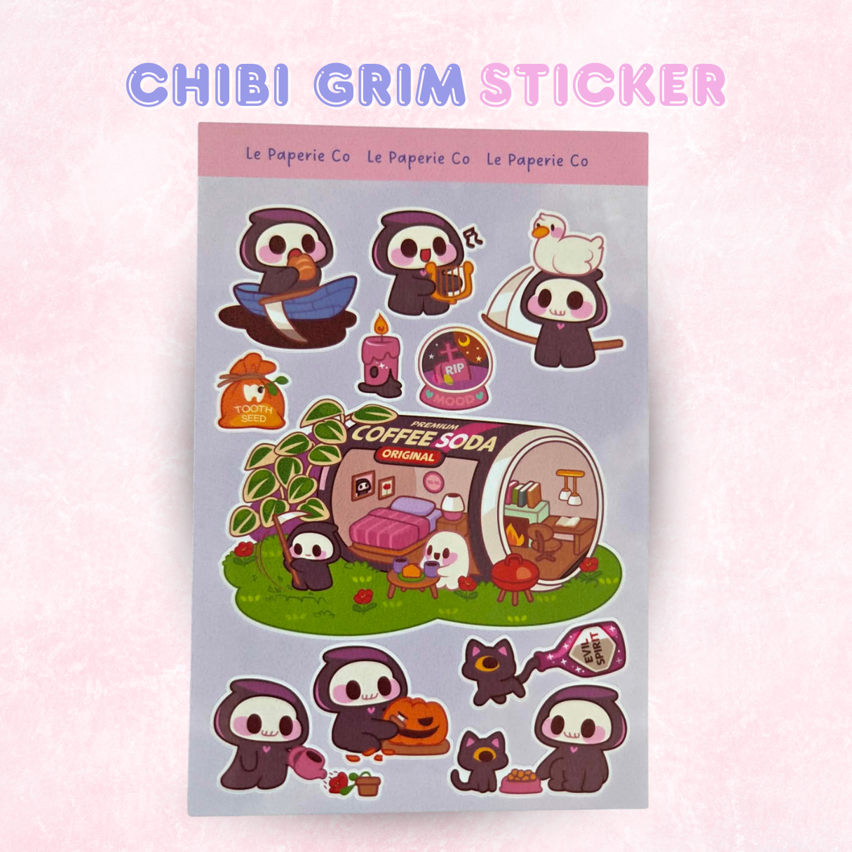 Chibi Grim Reaper Sticker Sheet | Planner, Laptop Decal (4x6 Inch)