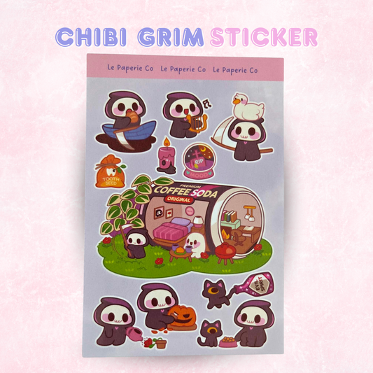 Chibi Grim Reaper Sticker Sheet | Planner, Laptop Decal (4x6 Inch)