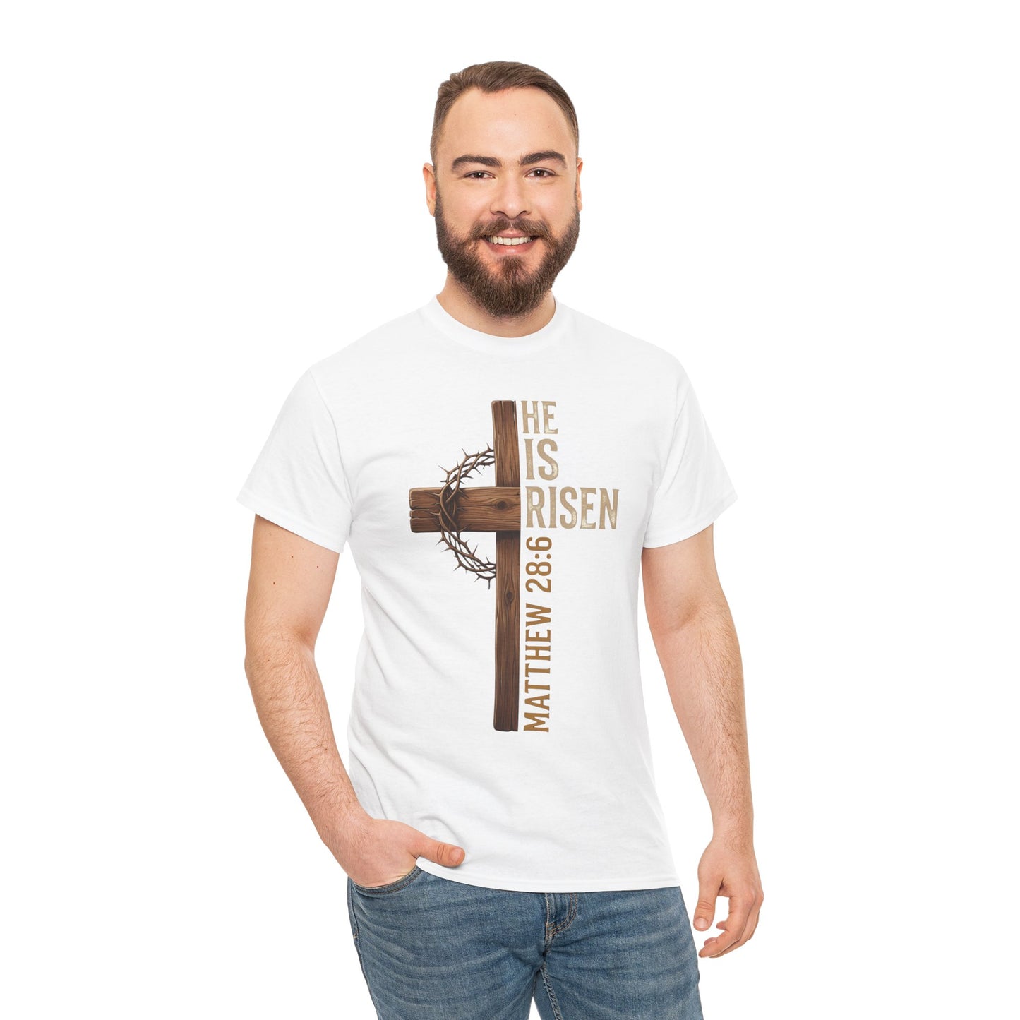 He Is Risen Cross T-Shirt | Matthew 28:6 Christian Easter Tee
