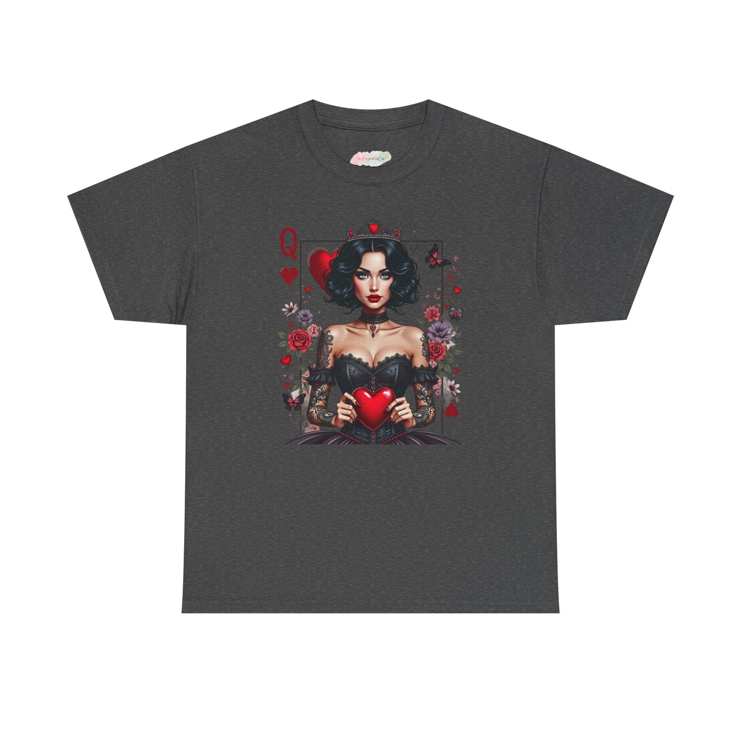 Queen of Hearts Playing Card tee | Retro Pinup Card Art, Heart Motif
