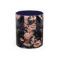 Black Cat & Pink Roses Accent Coffee Mug — 11/15oz Floral Cat Art