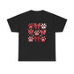 Red Paw Prints and Bows Tee | Cute Cat Dog Paw Heart Pattern