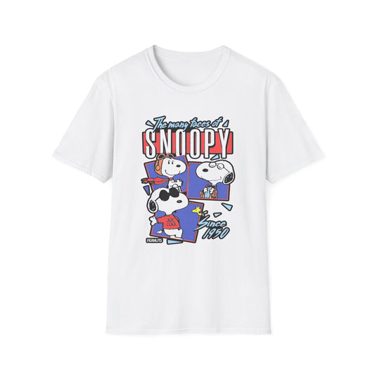 Snoopy Graphic T-Shirt — "The Many Faces of Snoopy" Retro Cartoon Tee