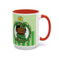 Princess Cat Illustration Accent Coffee Mug | Green Stripes