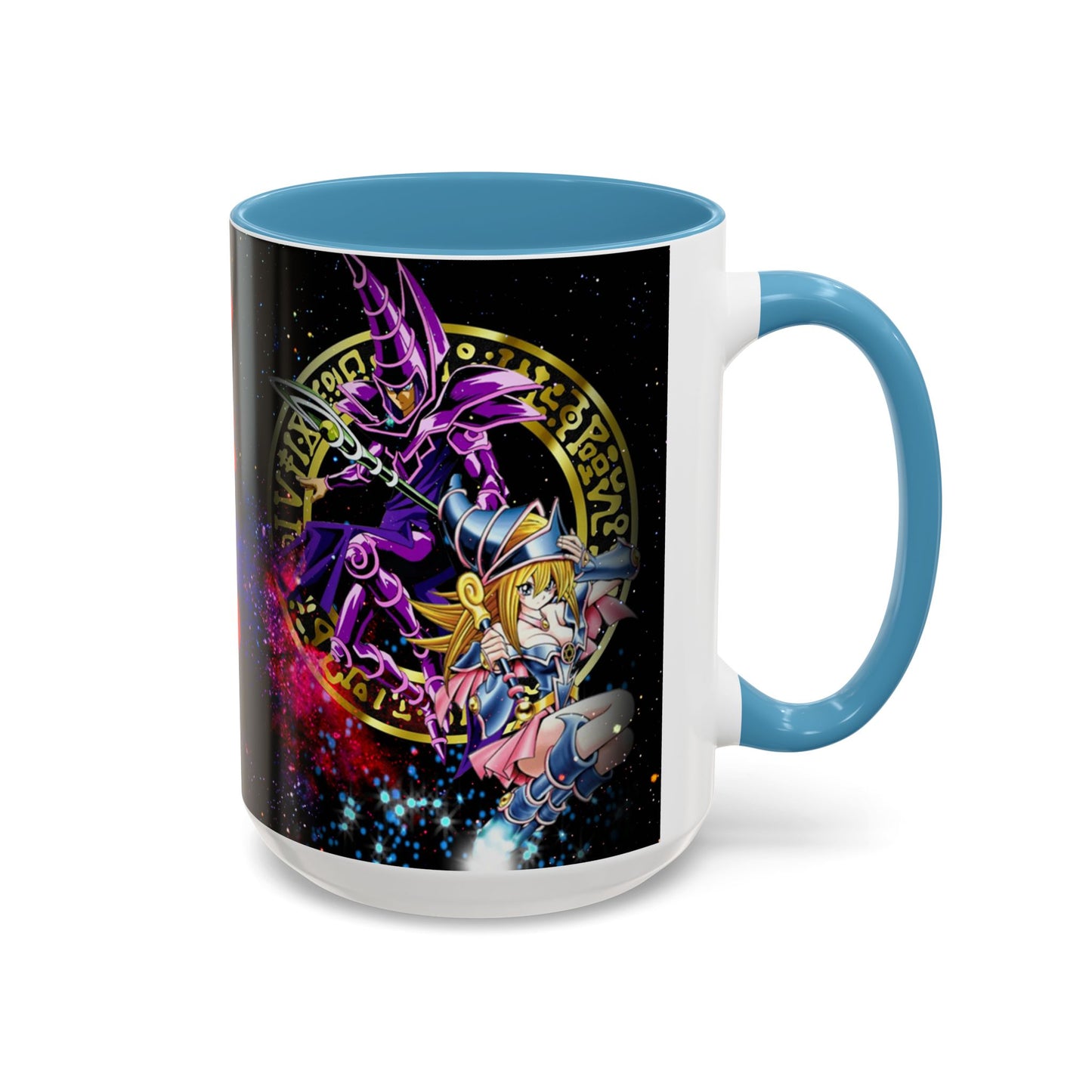 Yu-Gi-Oh! Dark Magician & Dark Magician Girl Accent Coffee Mug | Anime Duelist Galaxy Design (11/15oz)