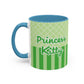 Princess Cat Illustration Accent Coffee Mug | Green Stripes