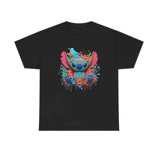 Colorful Floral Stitch Character T-Shirt | Cute Alien with Flowers