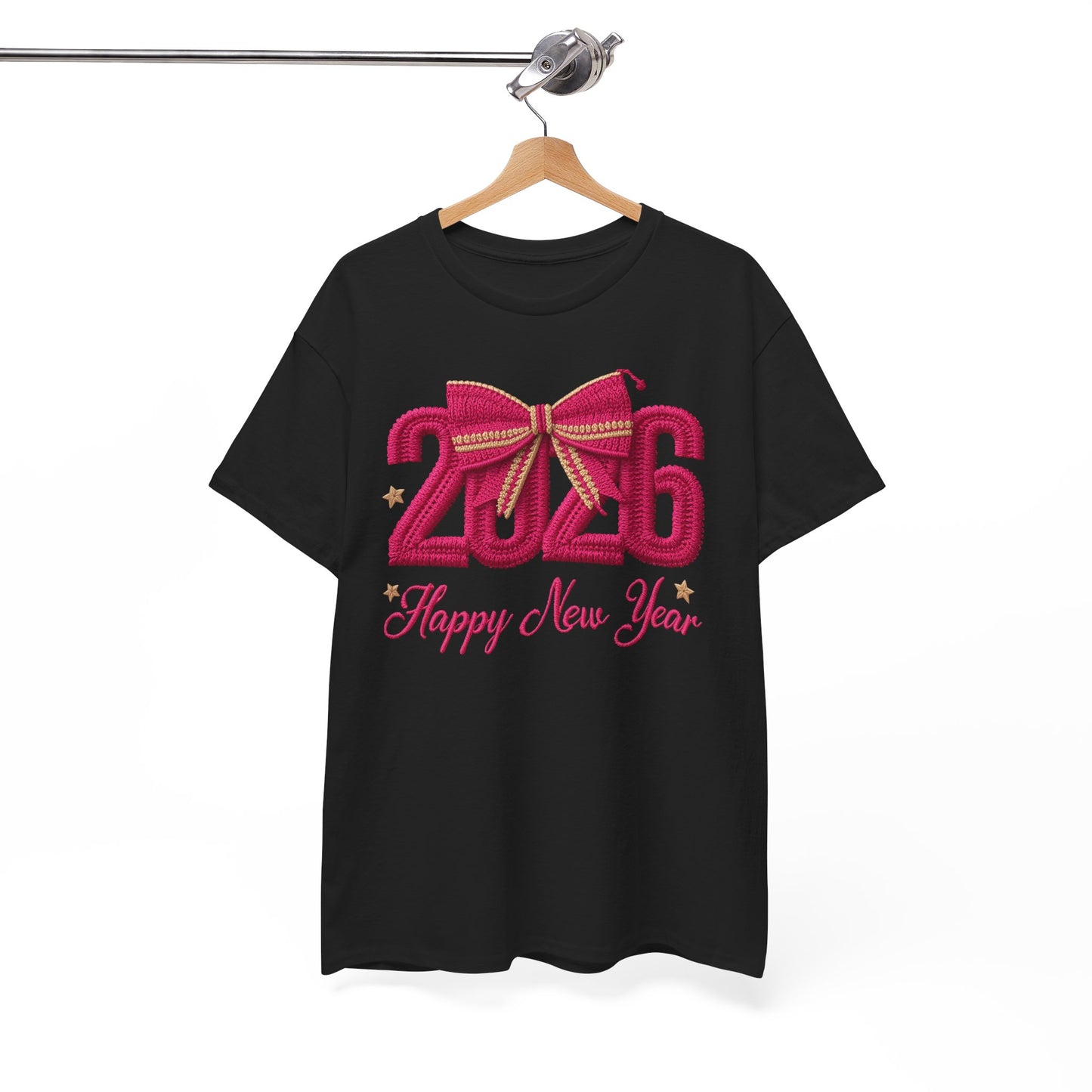 2026 Happy New Year Tee – Festive Pink Bow Celebration T-Shirt