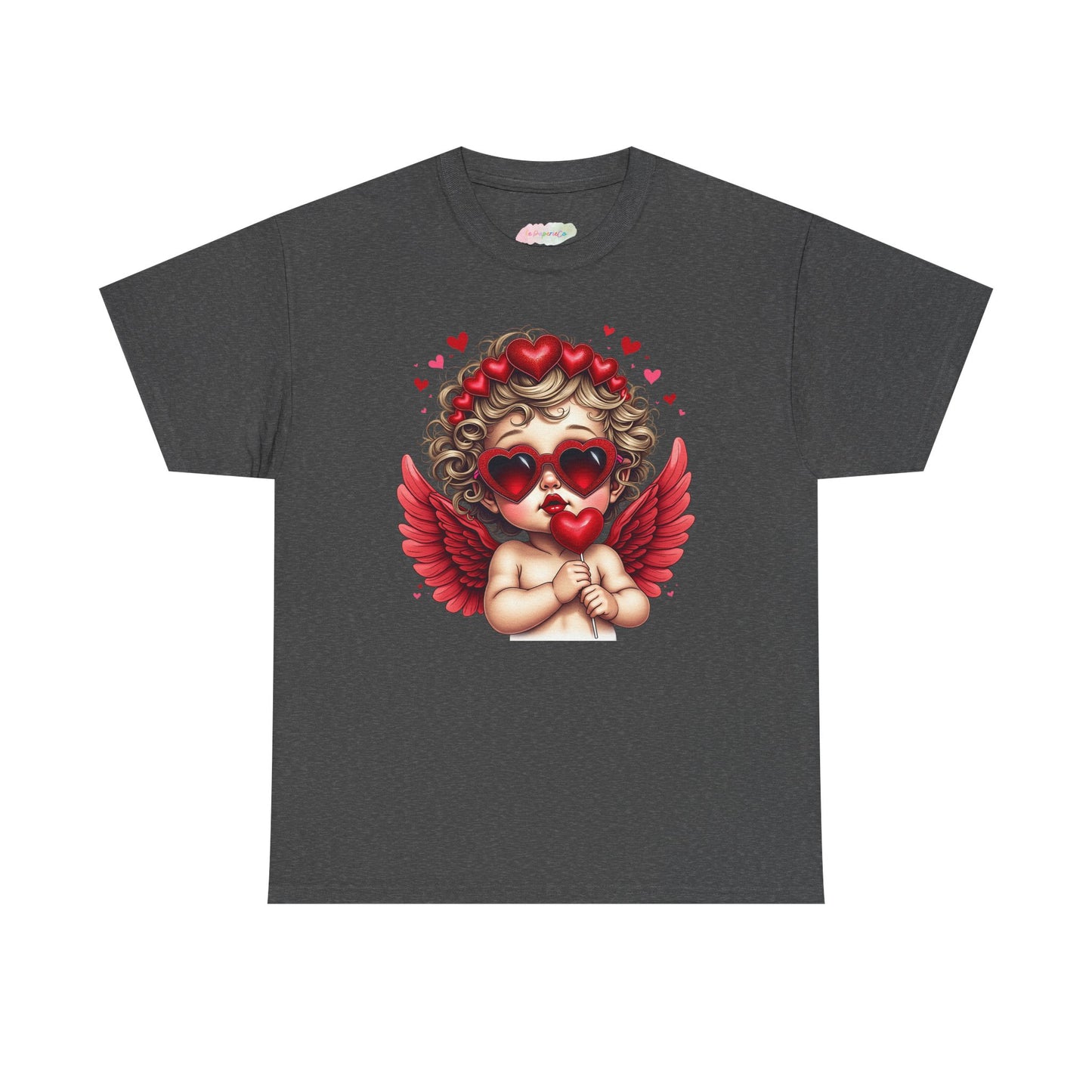 Valentine Cherub Heart Sunglasses T-Shirt | Cupid Angel with Red Wings
