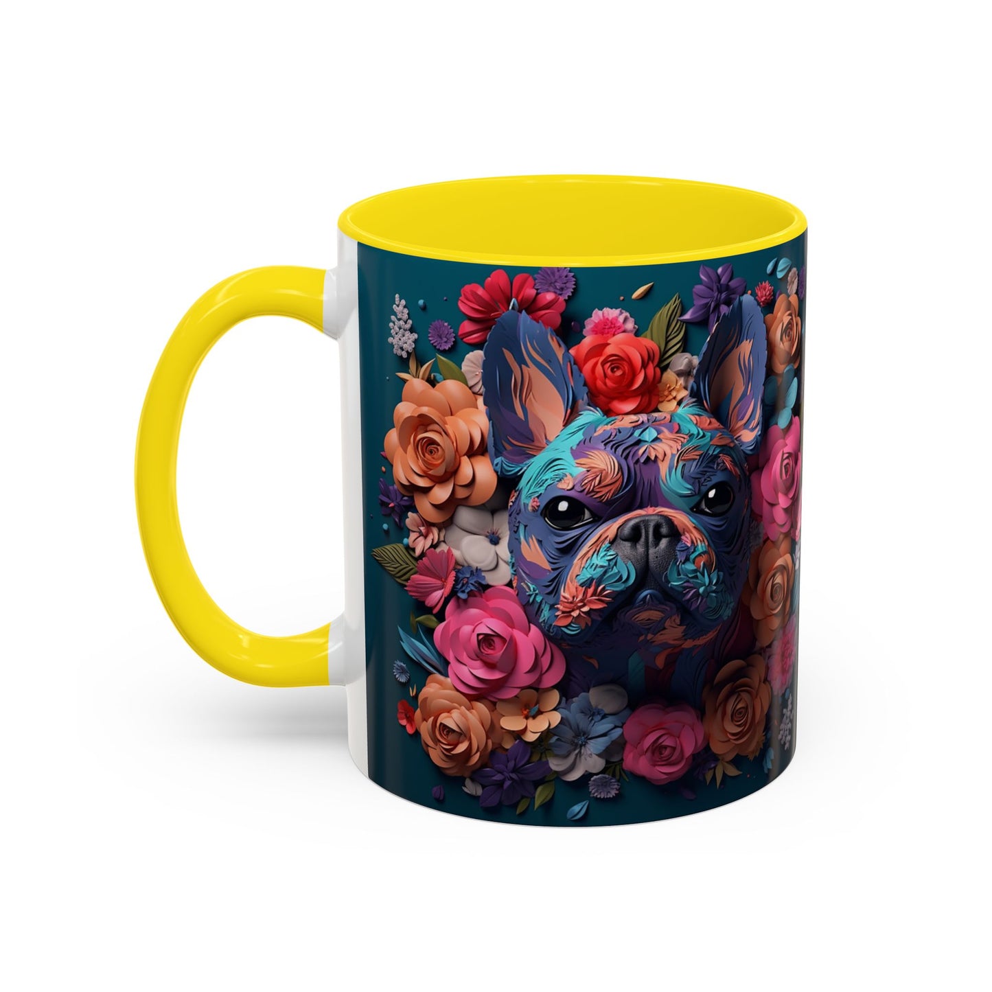 Floral French Bulldog Accent Coffee Mug  Colorful Dog Art 11/15oz