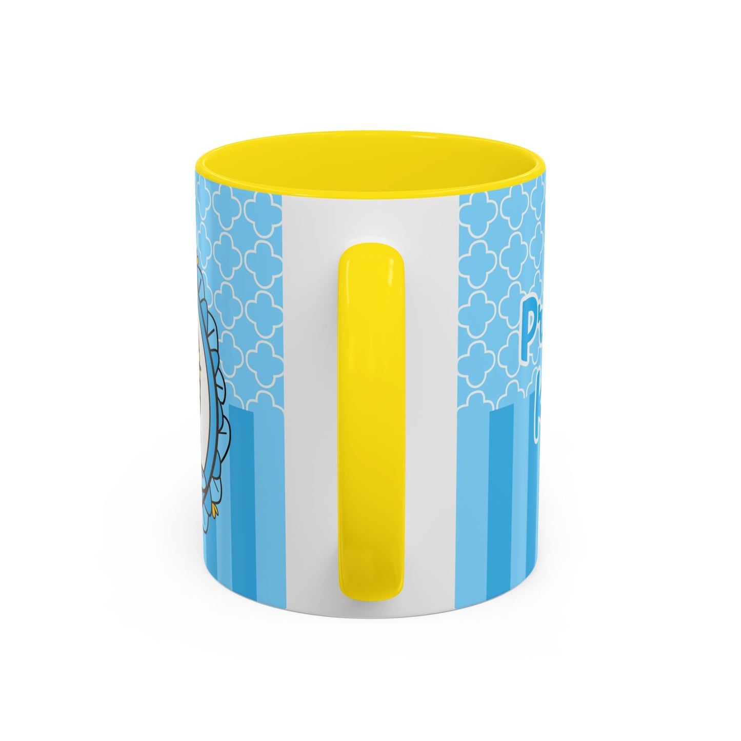 Princess Cat Illustration Accent Coffee Mug | Blue Striped Ceramic