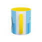 Princess Cat Illustration Accent Coffee Mug | Blue Striped Ceramic
