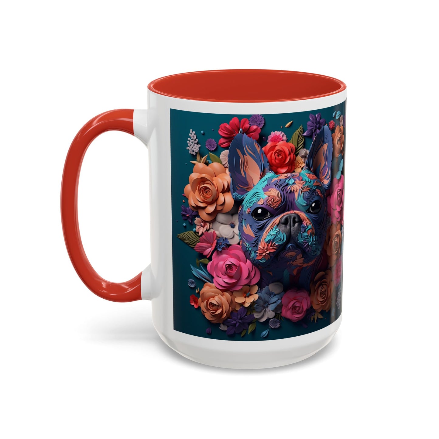 Floral French Bulldog Accent Coffee Mug  Colorful Dog Art 11/15oz