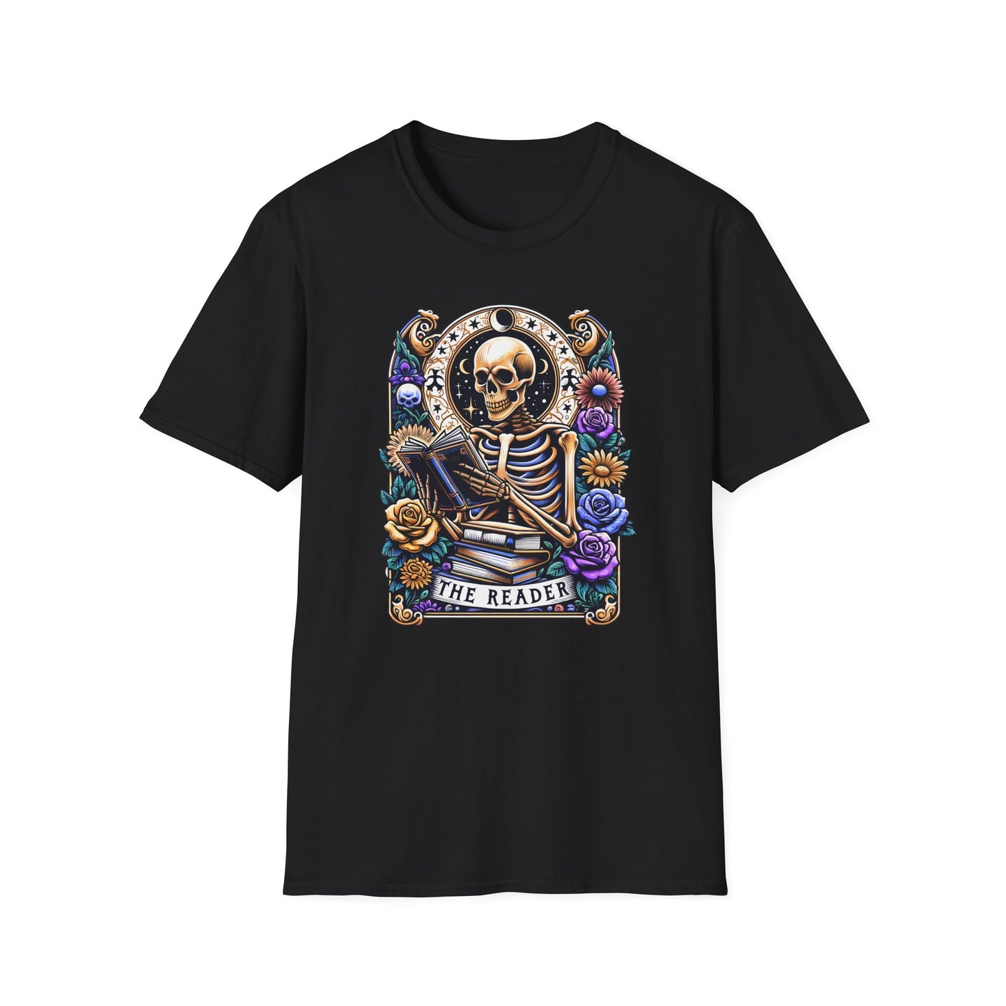 The Reader Skeleton T-Shirt — Gothic Skull Book Lover Graphic Tee