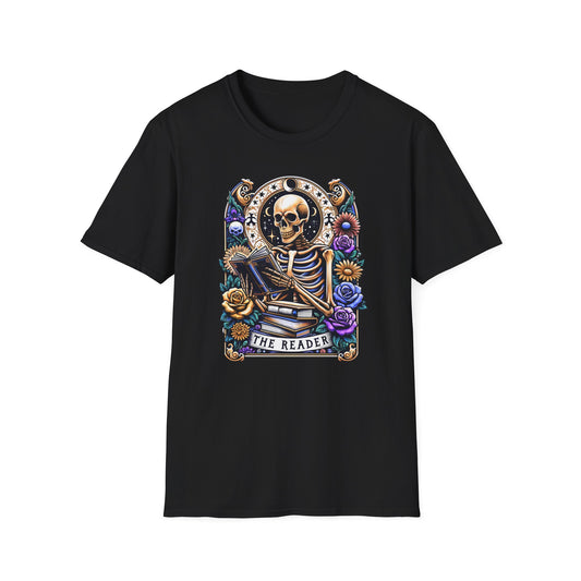 The Reader Skeleton T-Shirt — Gothic Skull Book Lover Graphic Tee