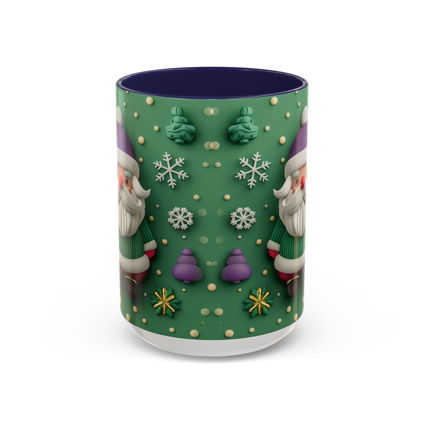 Whimsical Santa Pattern Accent Coffee Mug | Christmas Santa Snowflakes 11oz 15oz