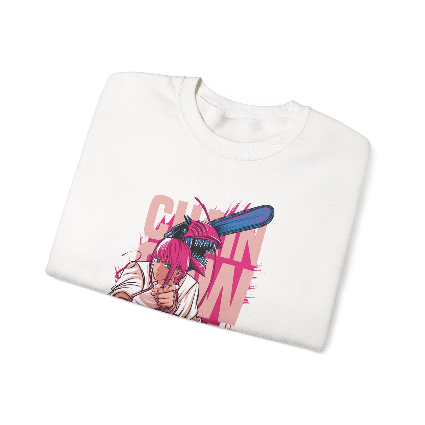 Cherry Anime Girl with Bat Crewneck Sweatshirt | Kawaii Japanese Text