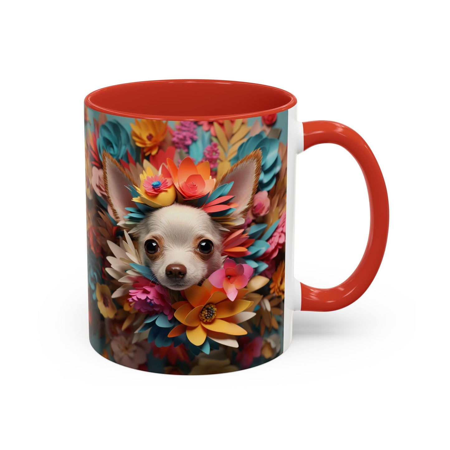 Chihuahua Floral Wreath Accent Coffee Mug Colorful Pet Lover Gift (11/15oz)