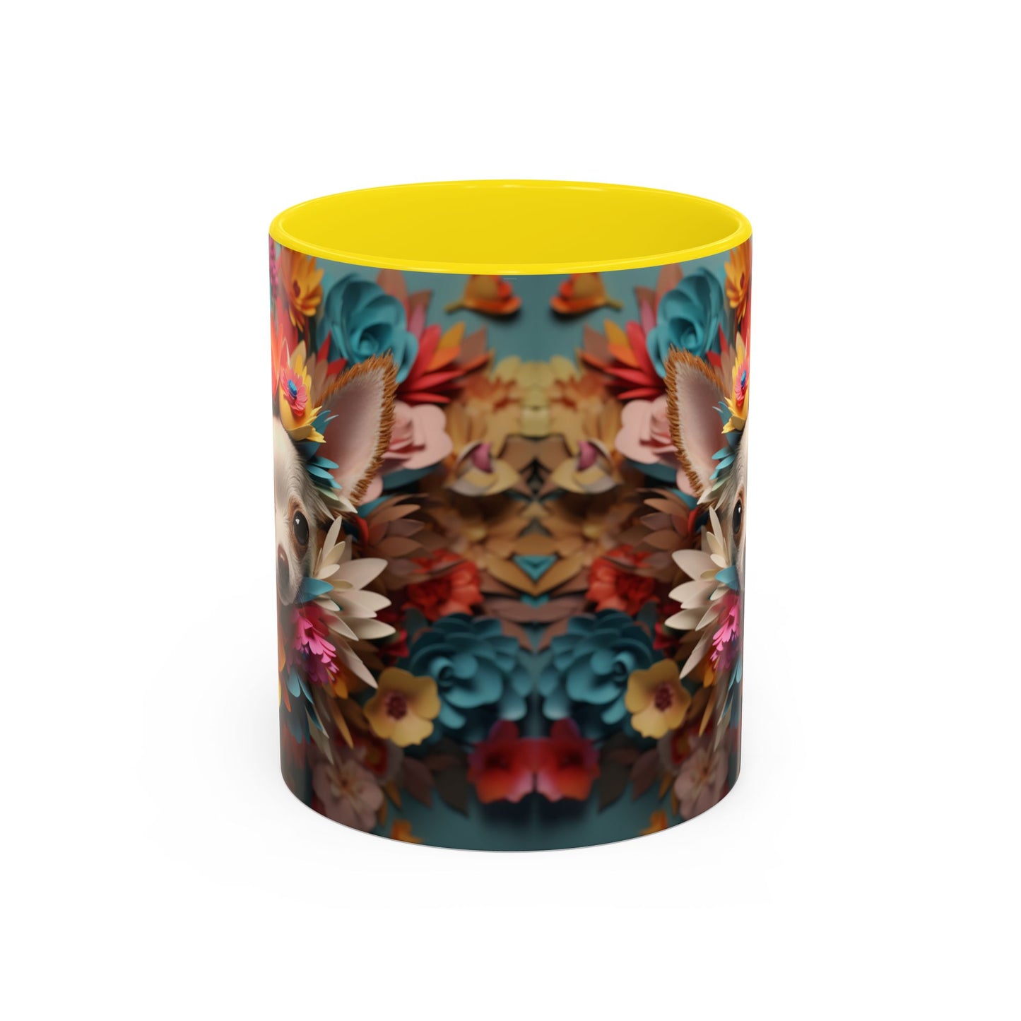 Chihuahua Floral Wreath Accent Coffee Mug Colorful Pet Lover Gift (11/15oz)