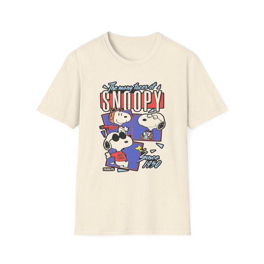Snoopy Graphic T-Shirt — "The Many Faces of Snoopy" Retro Cartoon Tee