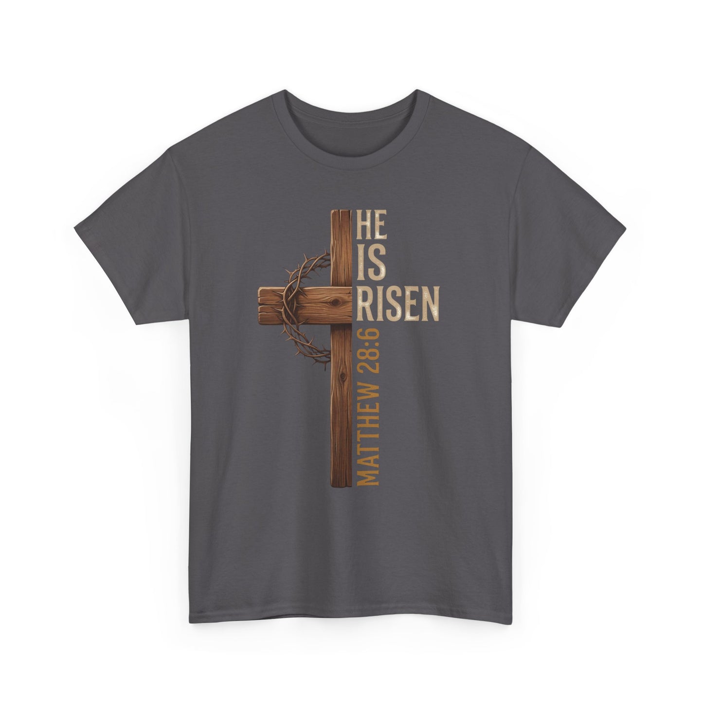 He Is Risen Cross T-Shirt | Matthew 28:6 Christian Easter Tee