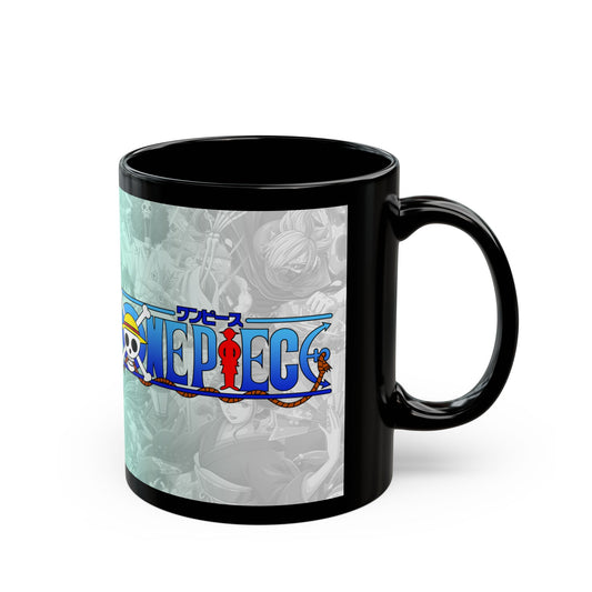 Anime Logo Black Coffee Mug 'One Piece' Style Pirate Crew Design