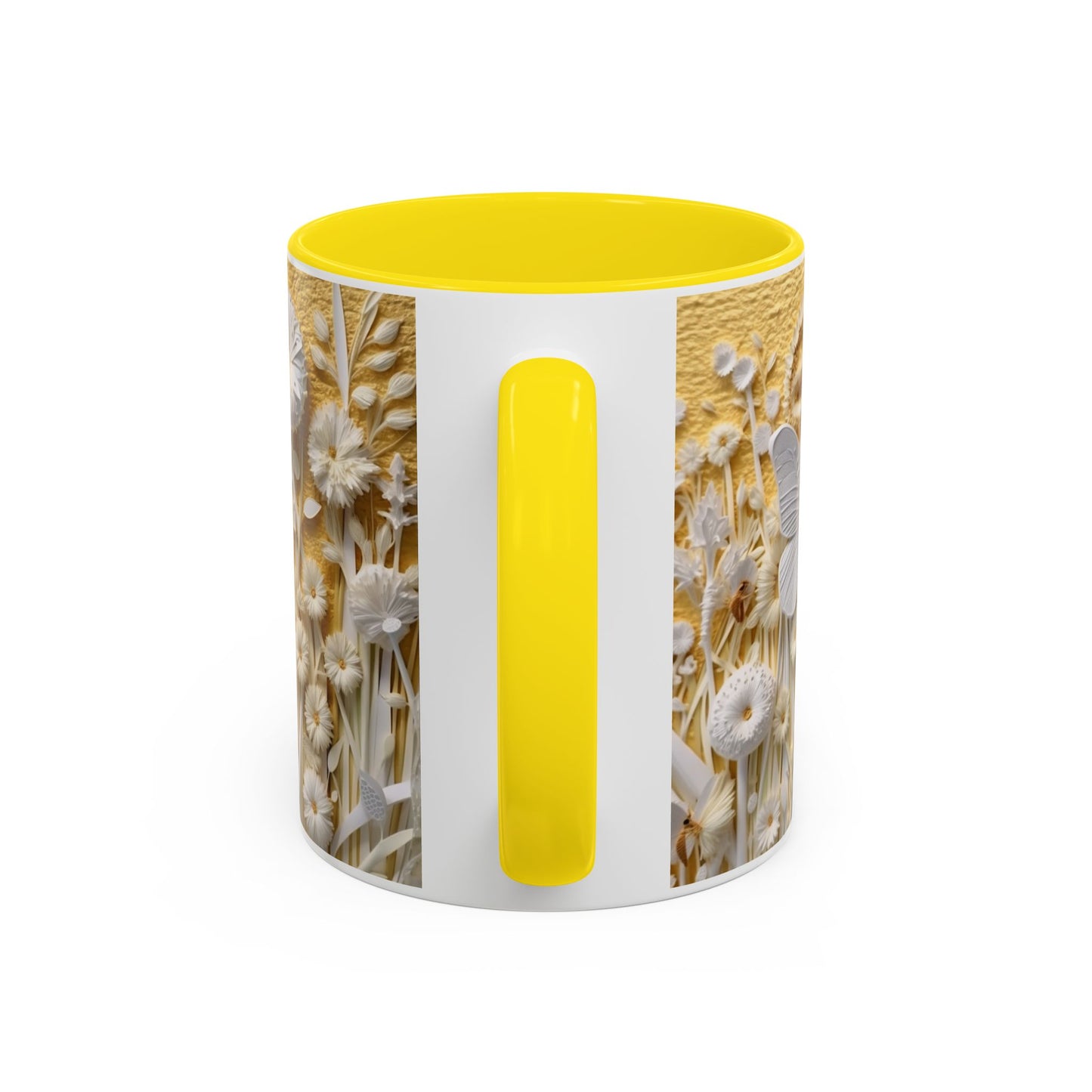 White Floral Relief with Butterflies Accent Mug | 11oz 15oz