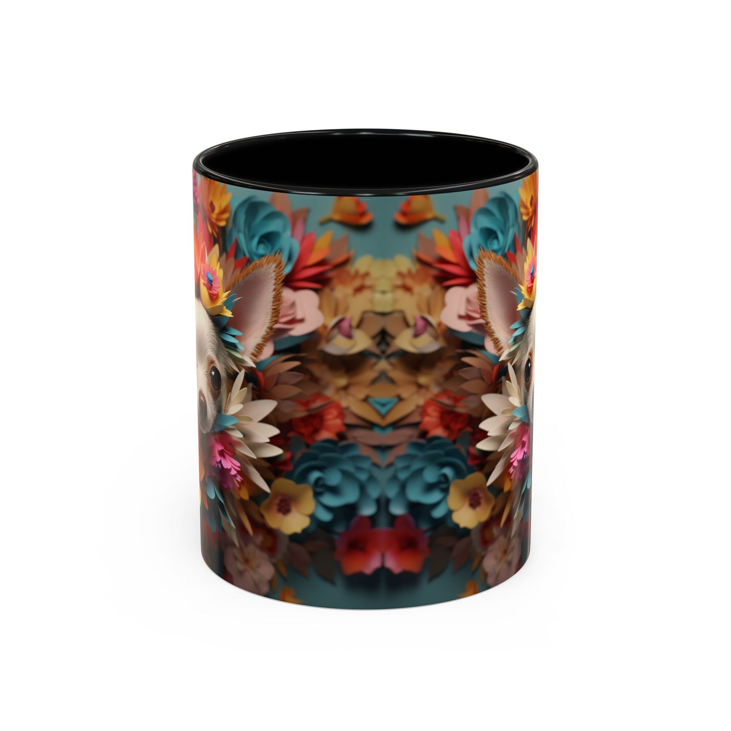 Chihuahua Floral Wreath Accent Coffee Mug Colorful Pet Lover Gift (11/15oz)