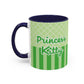 Princess Cat Illustration Accent Coffee Mug | Green Stripes