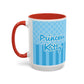 Princess Cat Illustration Accent Coffee Mug | Blue Striped Ceramic