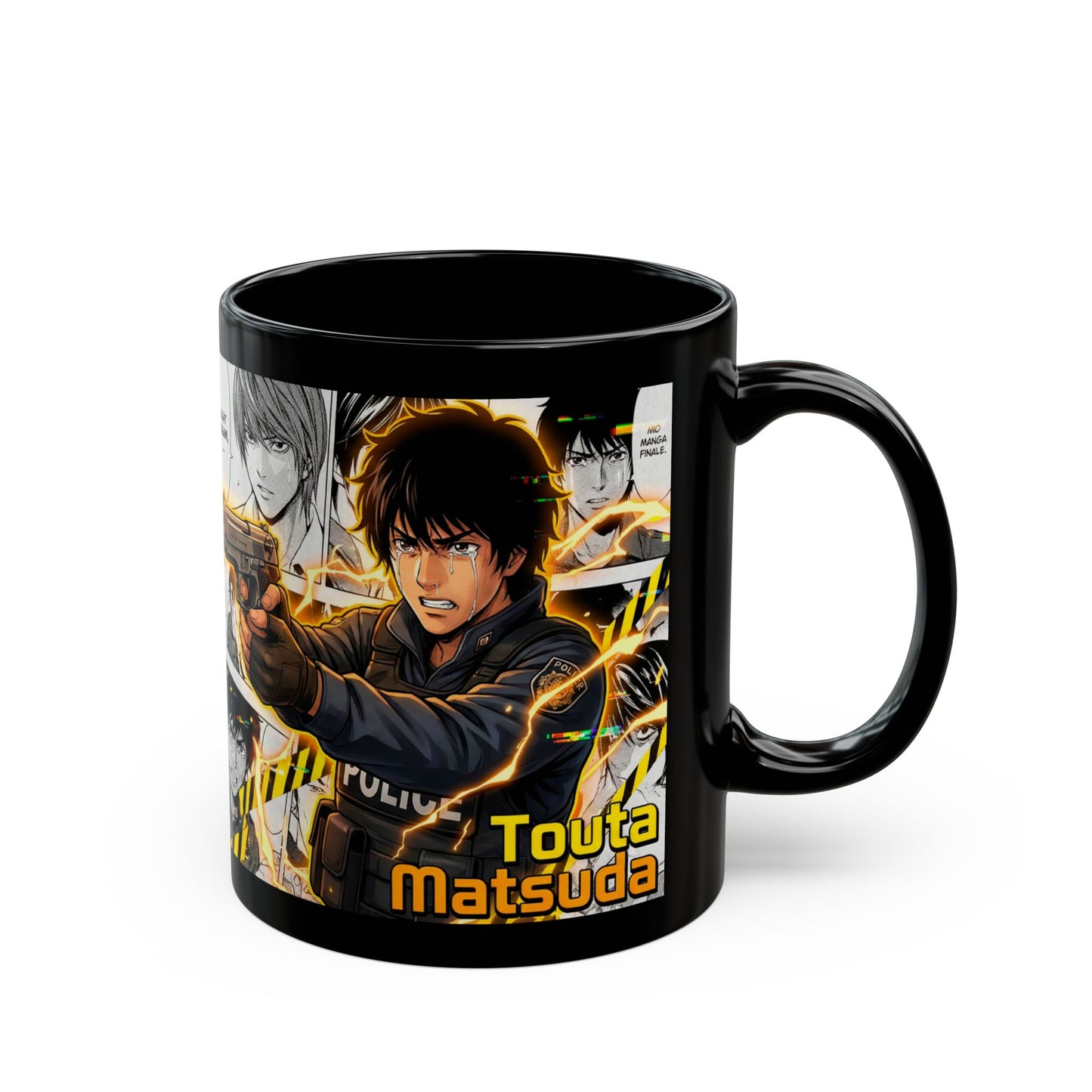Death Note-Style Manga Panel Black Mug — 'Touta Matsuda' Anime Coffee Cup (11oz/15oz)